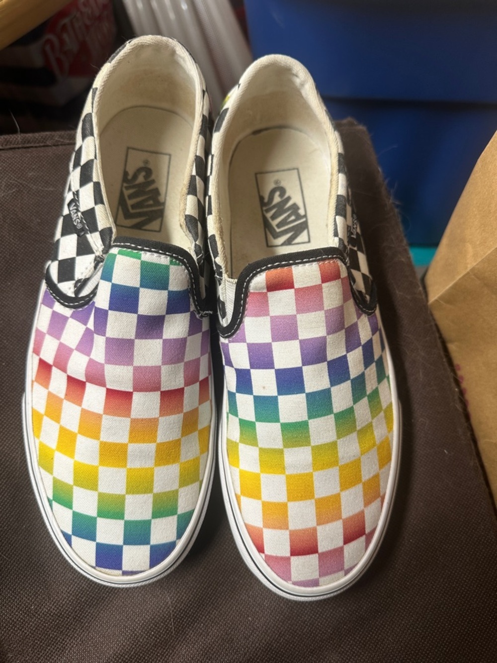 Vans Rainbow Checkerboard Slip-On Sneakers - Black & Multicolor